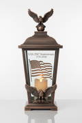 USA 250th Anniversary Antique Bronze Patriotic Lantern with engraved American flag and eagle motif