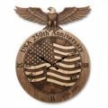 Rustic Wood American Eagle 250th Anniversary Wall Clock with engraved flag and Roman numerals