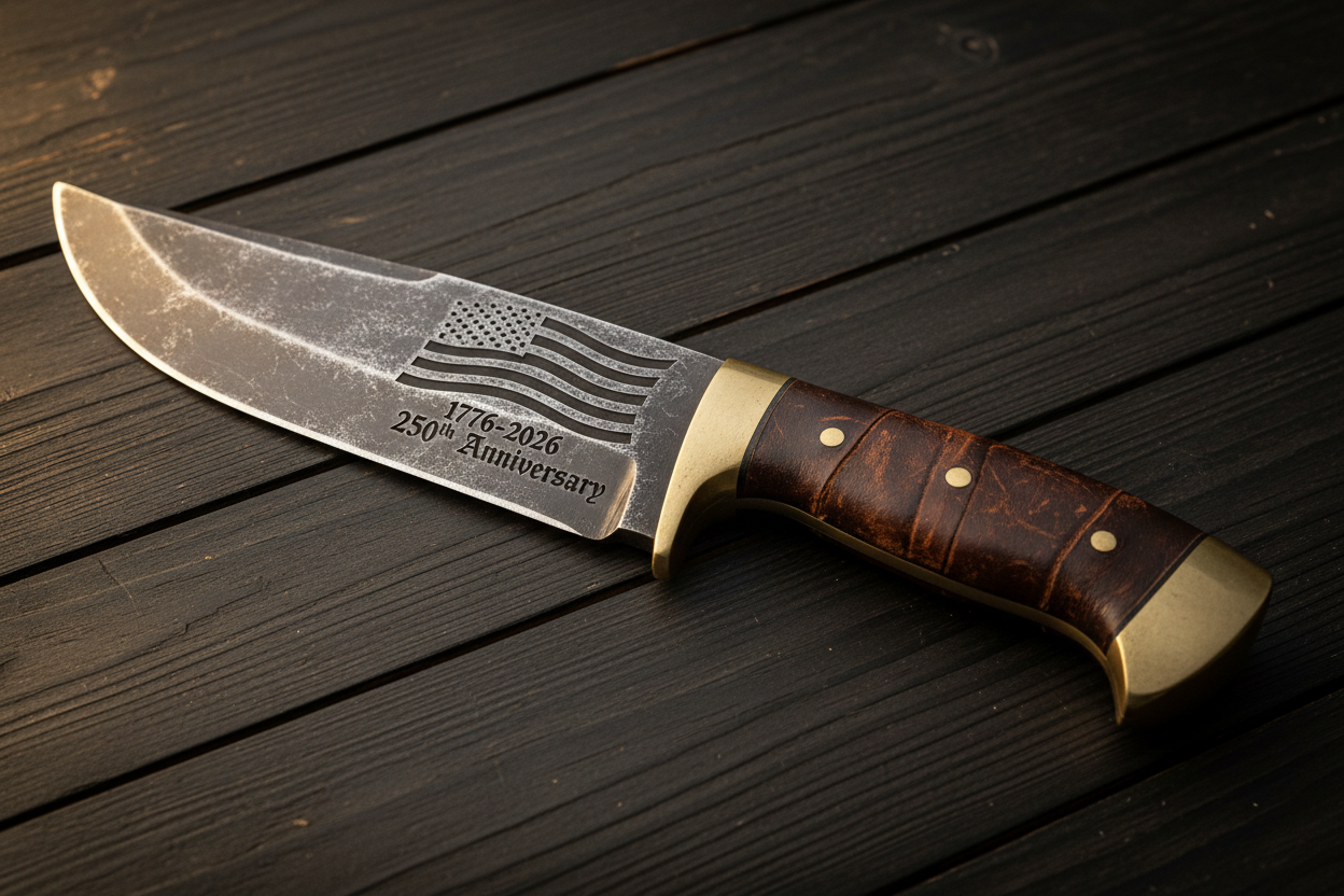 Rustic Vintage 250th Anniversary Bowie Knife with American flag engraving