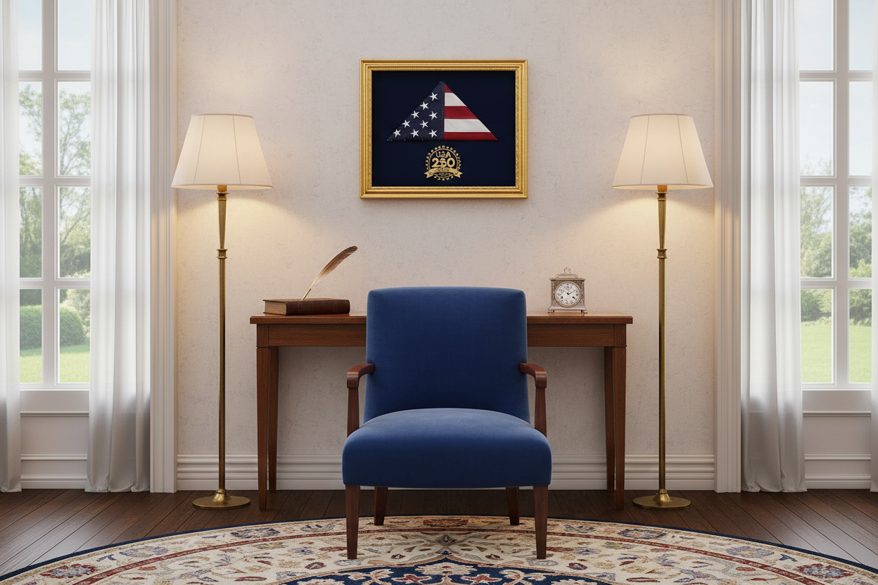 Gold Trim American Flag 250th Anniversary Photo Frame - lifestyle setting