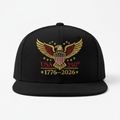 USA 250th Anniversary black snapback hat with gold and red eagle embroidery