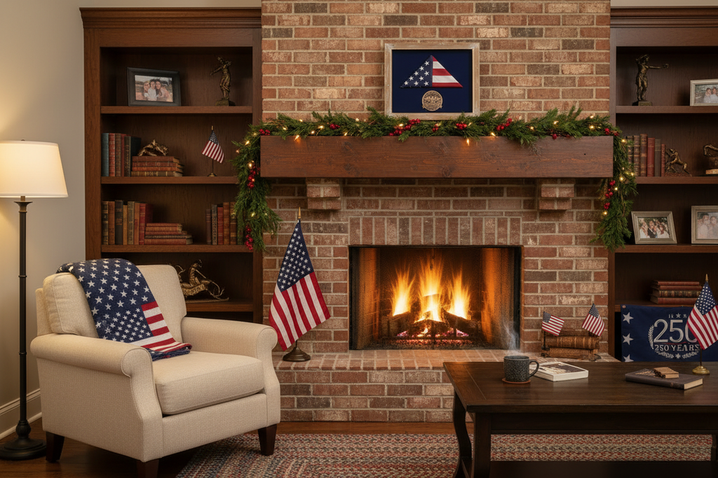 Rustic Wood American Flag 250th Anniversary Photo Frame - lifestyle room setting