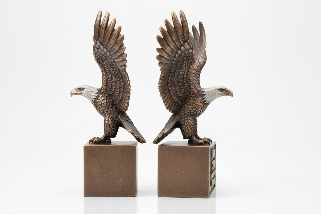 USA 250th Anniversary Antique Bronze Eagle Bookends - side angle