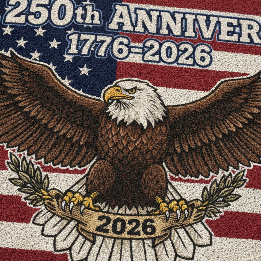 USA 250th Anniversary Patriotic Welcome Doormat - close-up texture detail