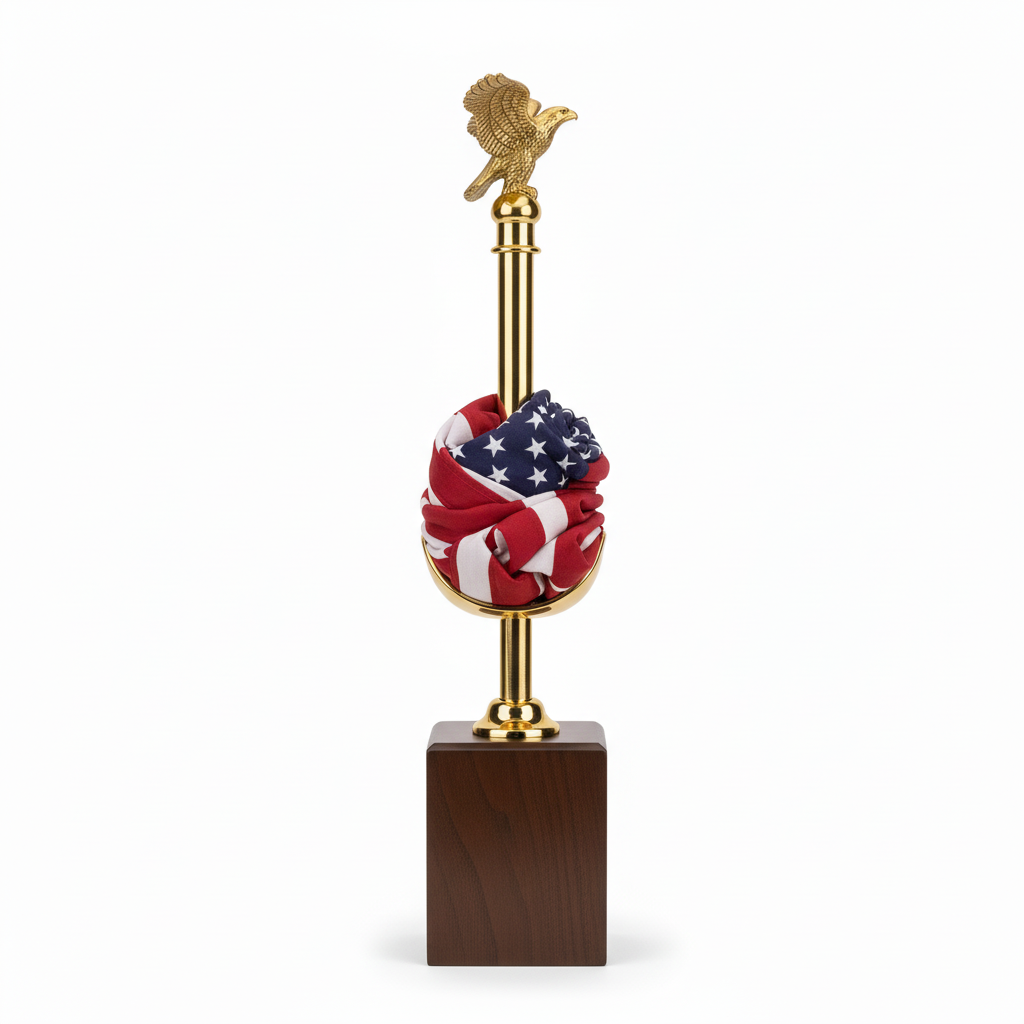 USA 250th Anniversary Gold & Walnut Patriotic Flag Stand - side angle