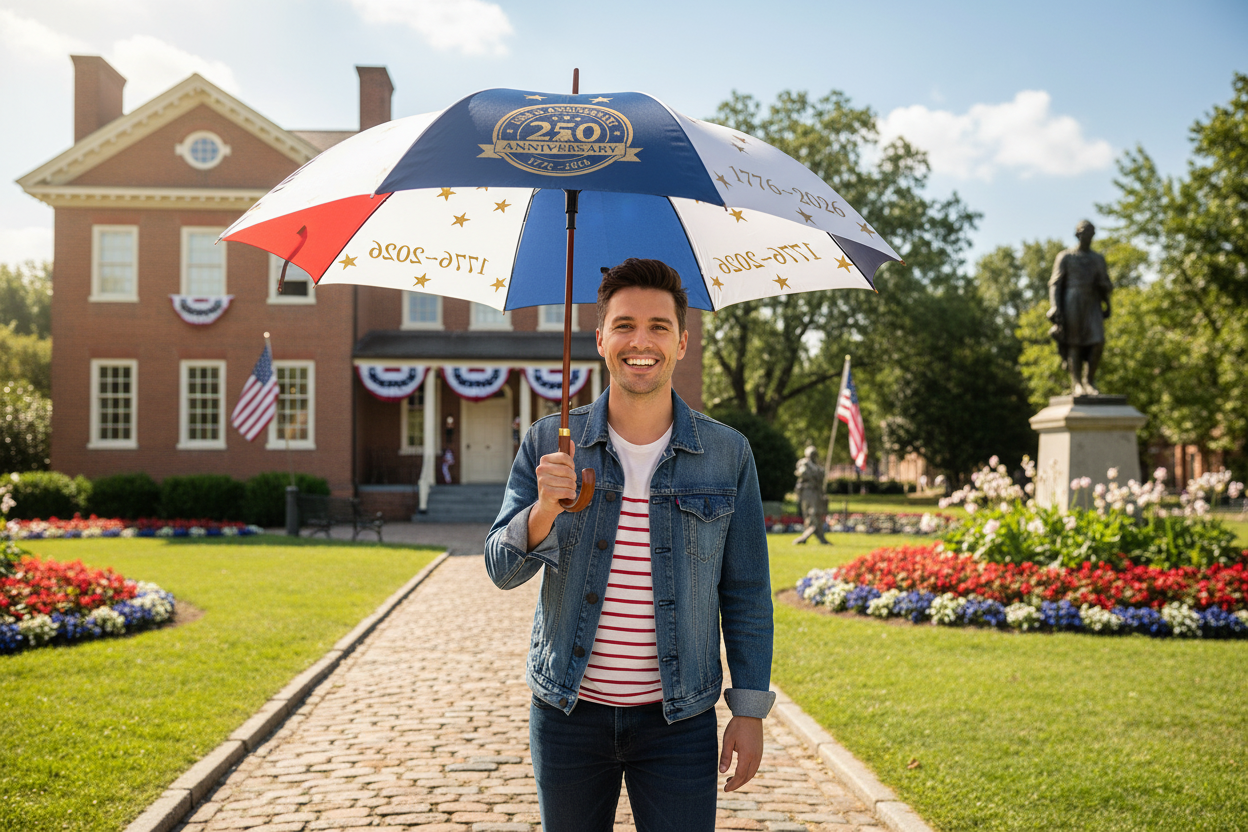 USA 250th Anniversary Commemorative Umbrella - lifestyle held open