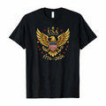 USA 250th Anniversary black t-shirt with gold and red eagle graphic