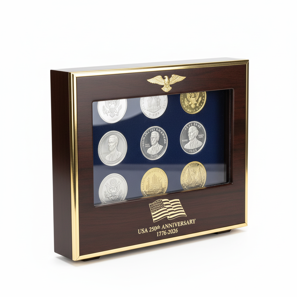 USA 250th Anniversary Commemorative Coin Display Case - side angle