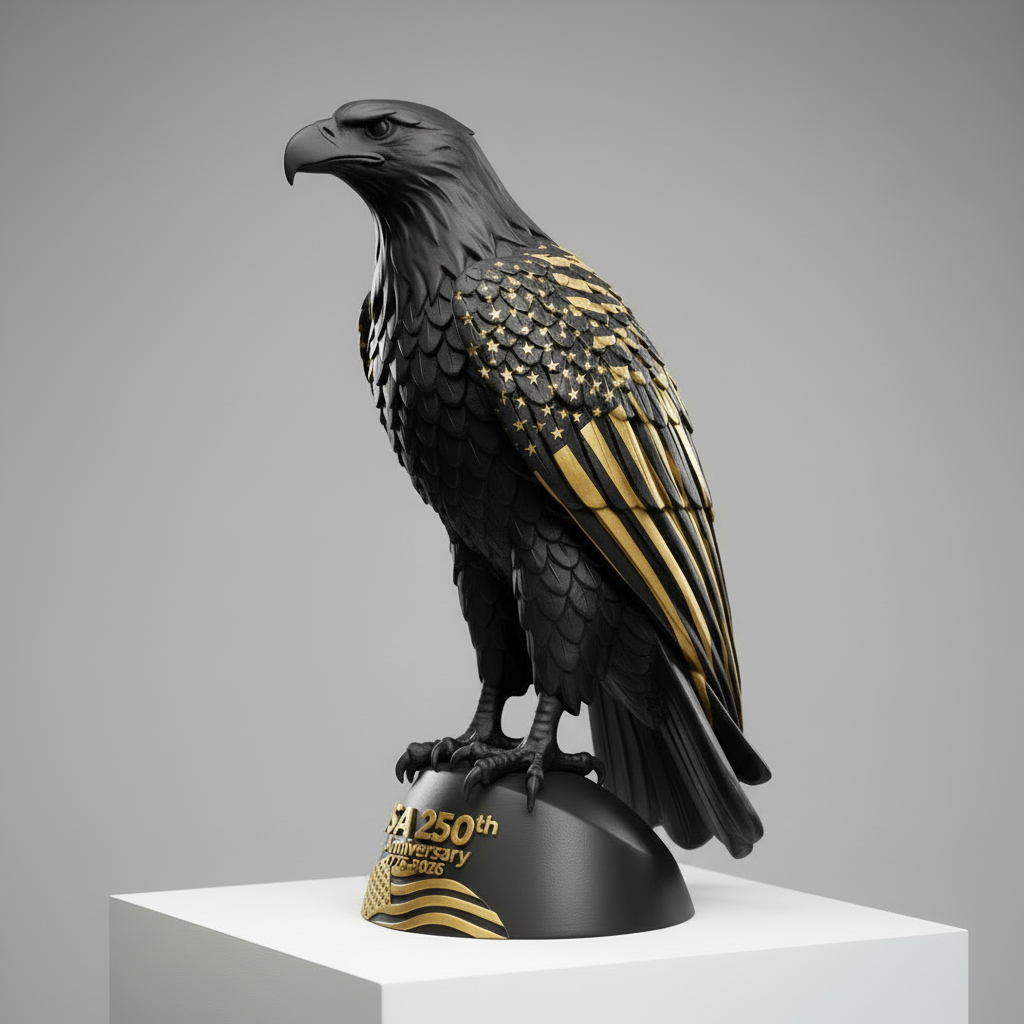 Modern Black American Eagle 250th Anniversary Sculpture - side angle