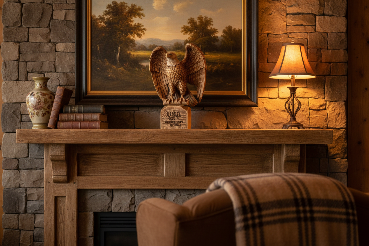Rustic Wood American Eagle 250th Anniversary Sculpture - lifestyle setting