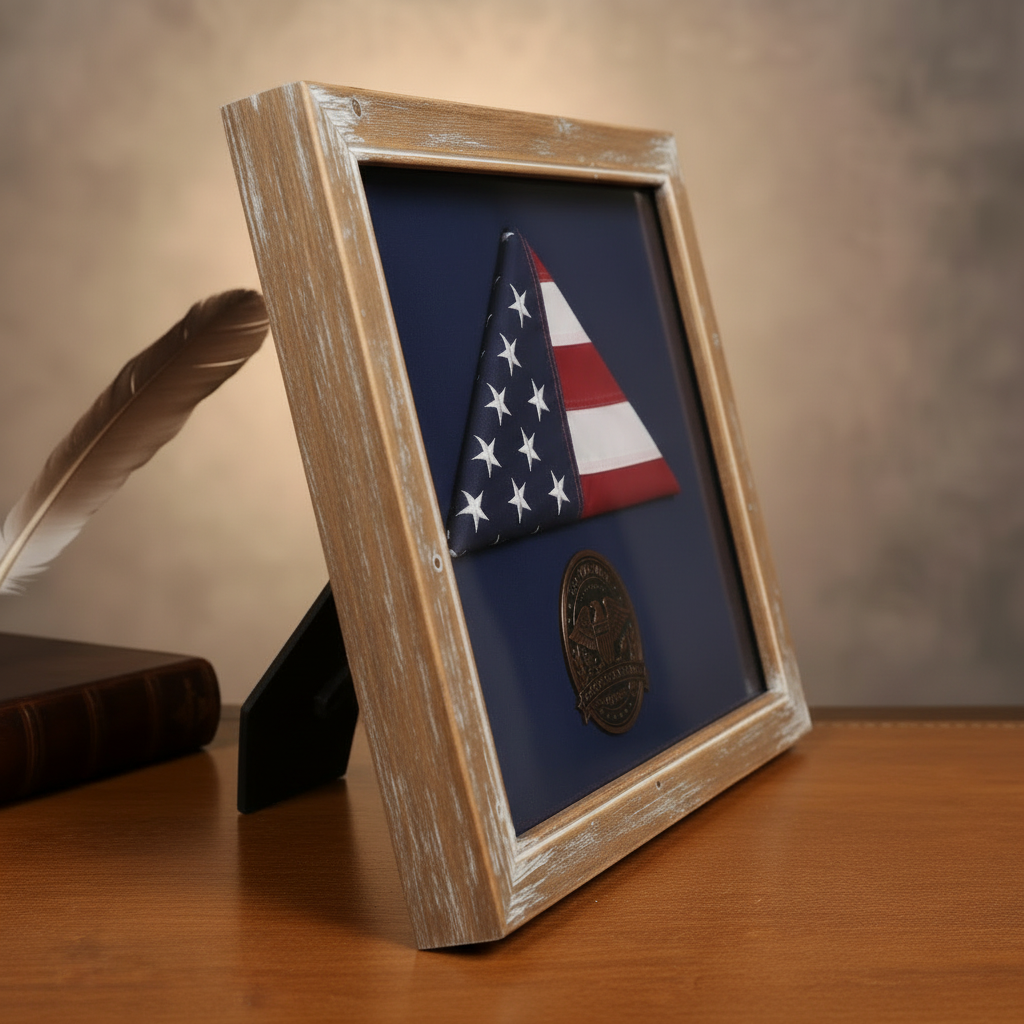 Rustic Wood American Flag 250th Anniversary Photo Frame - side angle view
