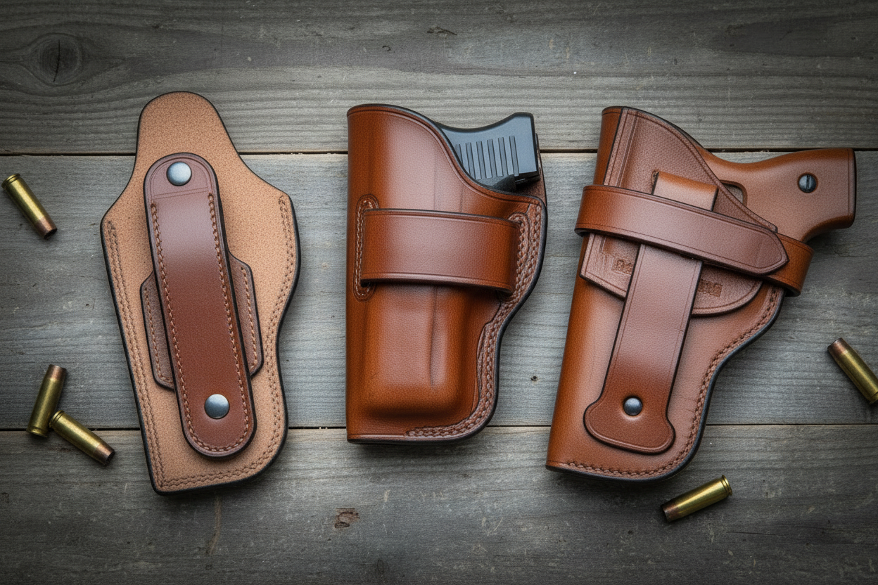 Classic American 250th Anniversary Gun Holsters - brown leather back angle